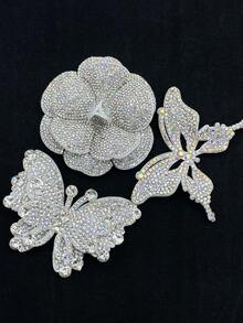 3pcs/Set Patch Bunga 3D Berhiaskan Berlian Imitasi Putih, Aksesoris Pakaian DIY, Sepatu, Tas - Satu set berisi 3 bunga putih - View 5