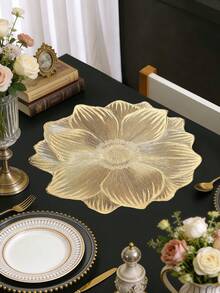 1pc Gold Rose Flower PVC Placemat, Washable, Easy To Clean, Wipe-Clean, Anti-Slip, Holiday Wedding Party Dining Table Decor - Multicolor - View 10