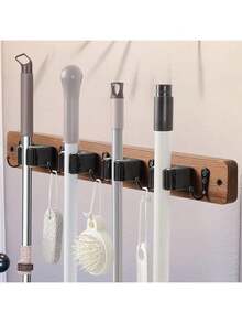 Adhesive-Free Wooden Broom Holder, Wall Mount Storage Rack For Bathroom, Kitchen & Garage, Tool Organization For Mops, Brooms & Garden Tools - Mop Hanger-5 - View 9
