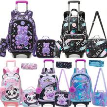 Bộ 3 món ba lô kéo cho bé gái, ba lô kéo 16 inch kèm túi đeo chéo và hộp bút. - Túi kéo dành cho bé gái - Xem 1