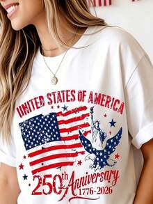 250th America Anniversary Elegant Women Clothes, US 250 Years Shirt, Retro Women Clothing 100 Persent Cotton Round Neck T-Shirt, We The People Shirt - trắng - Xem 6