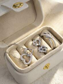 4pcs Elegant Cubic Zirconia Jewelry Set - Ring, Necklace, Earrings, Comes With Gift Box, Designed For Women, Suitable For Wedding, Engagement, Anniversary, Party, Valentine's Day Gift - 1# - View 2