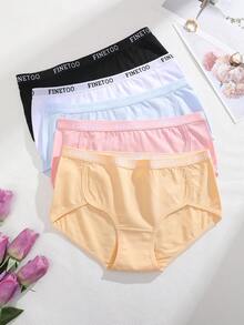 5pcs Women's Cotton Edged Letter Waistband Soft Comfortable Breathable Panties, Daily Wear, Plus Size S-XXL - Multicolor - View 5
