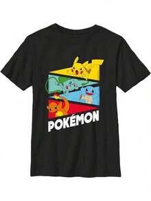 PO-KÉ-MONS Classic Men's Color-Blocked Graphic T-Shirt, 180g Pure Cotton Short-Sleeved, Suitable For Casual Wear, Perfect For Holidays And Everyday Use. Graphic T-Shirt, Spring/Summer Style, Printed Slogan Pattern, Suitable For Summer, School, Moody Style, And 2000s Style Outfits. Fashionable Graphic T-Shirt, Pure Cotton, Machine Washable, Summer Casual Pure Cotton Standard Fit T-Shirt For Men And Women. - 黑色 - 查看 7