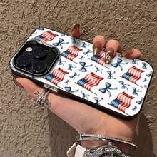 Funda para teléfono móvil con diseño de la bandera estadounidense, adornada con lazos y estrellas decorativas, adecuada para los modelos  16, 15, 14, 13, 12 y 11 Pro, fabricada en material TPU y ofrece protección a prueba de golpes. Perfecto para familiares, amigos, niños, cumpleaños, primavera, días festivos, novios, novias y regalos para el Día de San Valentín. - Color 1 - Ver 2