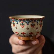 1/2/4/6个装陶瓷茶杯，复古文化花卉图案，适用于红茶、水、咖啡、花茶，是招待朋友和聚会的理想之选。 - 杏色圖紋 - 查看 7