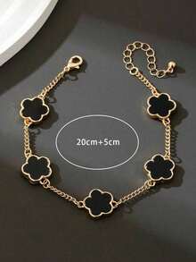 1pc Classic Design Business Fashion Lucky Four-Leaf Clover Bracelet Men ATMH - Đen - Xem 3