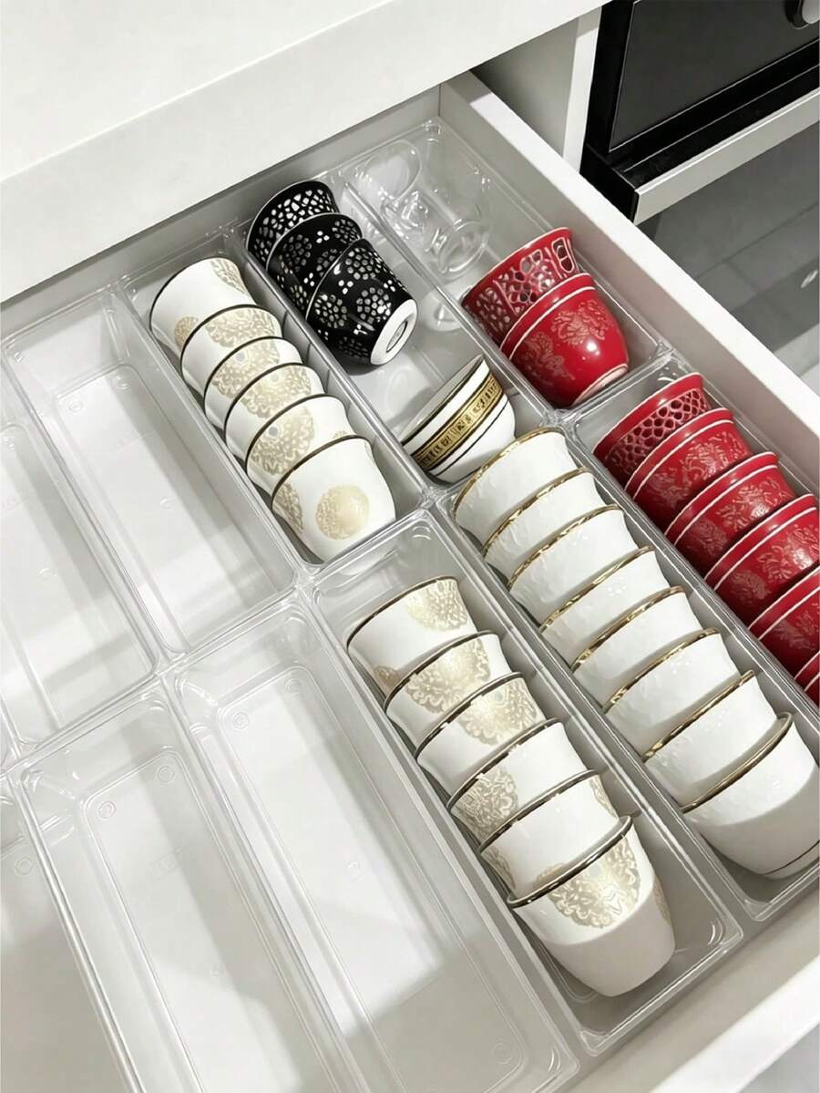 1pc/3/4/5/6/7/8/12pcs Universal Clear Drawer Organizer, Desktop Layout Organizer, Portable Drawer Storage Artifact, Desktop Organization Organizer, Drawer Storage Set. - Multicolor - View 1