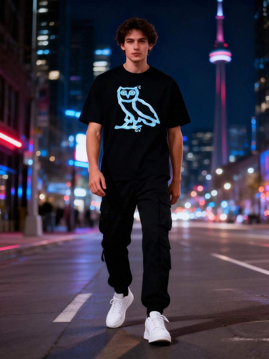 OVO X Logo T-Shirt, Featuring The Iconic TM Leaf Logo And Brand Identification 10000101359965, 30 10000101664507, 38 10000077726578, 36 10000101633455, 10 10000101534202, 38 10000077702644, 11 10000077697937 100% Cotton, Printed T-Shirt - 黑色 - 查看 1