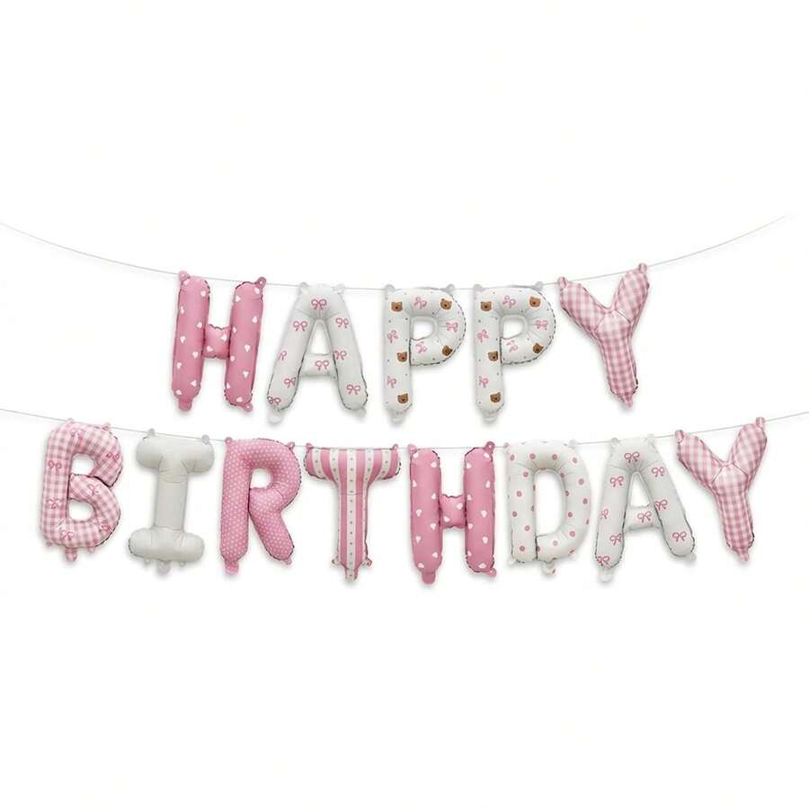 Bandera de globo de feliz cumpleaños, globos de letras con estampado rosa y blanco, decoración de fiesta de cumpleaños para eventos de celebración - Azul - Ver 1