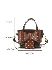 1 pièce Nouveau sac à main élégant pour femme, sac seau bandoulière/croisé, couleur unie en PU avec éléments à pois, décoration nœud papillon, chic et polyvalent pour les sorties, les courses, les rendez-vous, etc. - Tabac - Voir 10