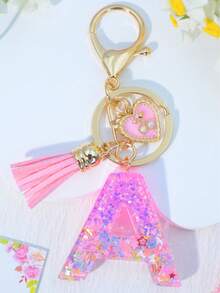 1pc Pink Letter Keychain Resin Drip Glue Butterfly Heart Pendant, Cute Gift For Women Bag/Key Chain - Baby Pink - View 32