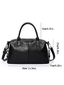 New Vintage Style PU Leather Handbag, Fashion Zipper Shoulder Bag With Detachable Strap, Women's Work/Travel/Daily Wallet - Black - View 3