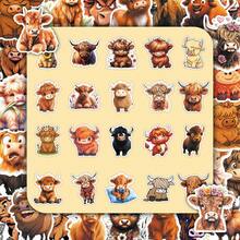 50pcs Cute Cartoon Scottish Highland Cow Stickers, Adorable Contrast Funny Decorative Stickers For Storage Box, Trash Can - Cartoon Highland Bull - View 3