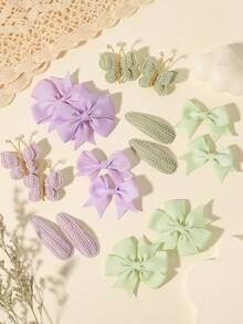 8pcs/Set Bowknot Satin Ribbon + Knitted Fabric Non-Clip Sweet Girl Hair Clips Set, Suitable For Daily Wear / Photo Shoot - Mixed color - View 4