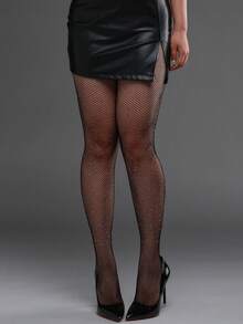 1 chiếc quần bó sát co giãn gợi cảm, tất lưới xuyên thấu đính đá lấp lánh, quần tất mỏng cho nữ, legging định hình vóc dáng, quần tất đen, thời trang Y2K đa năng, phù hợp cho Halloween, Giáng sinh, du lịch, kỳ nghỉ, hộp đêm, hẹn hò. - màu đen - Xem 2
