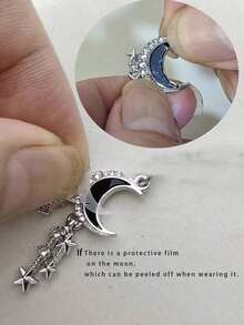 Retro Gothic Crescent Moon & Star Design Earrings For Women - Silver - View 6