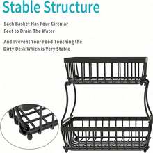 Double-Layer Fruit Basket, Suitable For Kitchen Countertops, Vegetable And Bread Baskets, Fruit Tray Storage Racks, Detachable Rectangular Metal Basket, Kitchen Supplies. - View 4