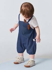 mini bala Baby Romper, Breathable Cute Fake Two-Piece Summer Outfit Quick-Dry 2026 - 牛仔中藍 - 查看 2