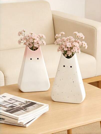 1pc Cat-Shaped Vase, A Nordic-Style Cream-Colored Gradient Speckled Design,Desktop Decorative Piece Suitable For Living Room And Bedroom Home Decor.