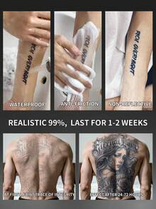 1 pieza Tatuaje temporal falso para la espalda de hombres, retrato femenino , gótico, semi-permanente, resistente al agua y al sudor, que dura de 1 a 2 semanas, realista, con jugo de hierbas, antifricción, sin reflejo, negro, para mujer y hombre, pegatinas de tatuaje para brazo, pecho, pierna - HM063 - Ver 4
