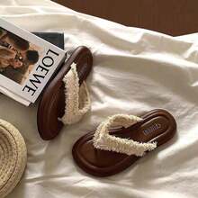Women Summer Flat Sandals Open Toe Tassel Decor Soft PU Rubber Outsole Casual Vacation Footwear - Beige - View 12