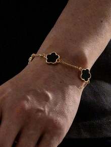 1pc Classic Design Business Fashion Lucky Four-Leaf Clover Bracelet Men ATMH - Đen - Xem 1