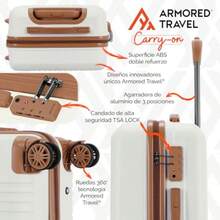 Maleta De Viaje Carry On 20" de Mano Cabina 10kg Rígida Doble Refuerzo Con * TSA Lock * Luggage suitcase Armored Travel - Palace - Beis - Ver 4