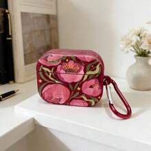 Ốp bảo vệ màu đỏ tía họa tiết hoa, tương thích với đế sạc không dây của Apple, chống trầy xước và chống sốc. - Hoa màu đỏ rượu vang - Xem 9