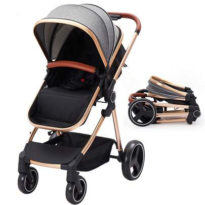 Baby Stroller, 3 In 1 Reversible Stroller High Landscape Infant, Foldable Pram Carriage, UPF 50+ Canopy,Suspension Wheels, Pushchair For Newborns 0-36 Months