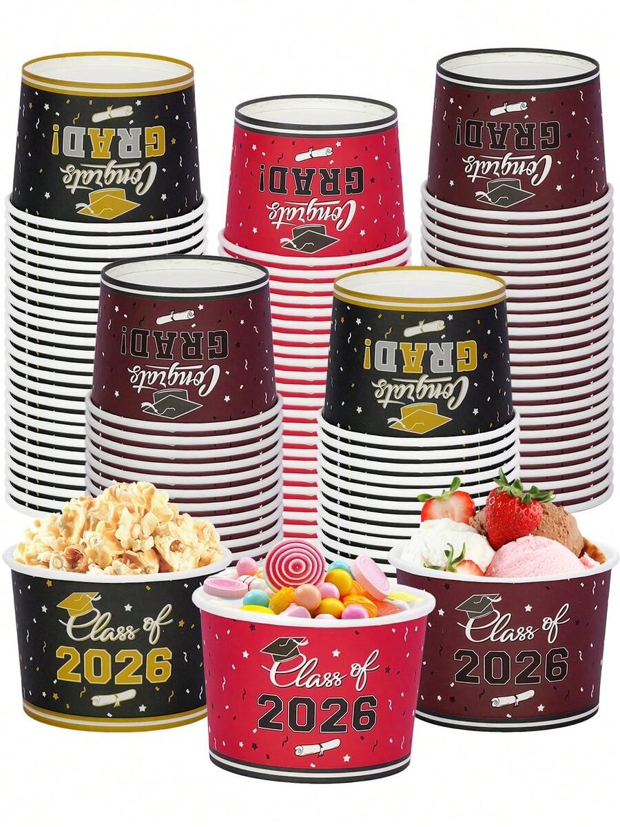 10pcs/20pcs/50pcs Red Black Brown Disposable Paper Graduation Ice Cream ...