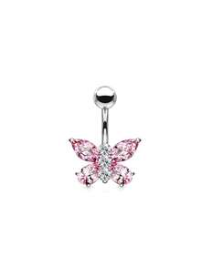 1pc/5pcs Butterfly Series Navel Rings Set, Inlaid Sparkling Cubic Zirconia Dangle Belly Button Piercing Body Jewelry, Suitable For Summer Beach - Multicolor - View 7