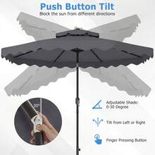 9 FT Solar LED Patio Umbrella, Push-Button Tilt & Crank, 24 LED Lights - Xám - Xem 10