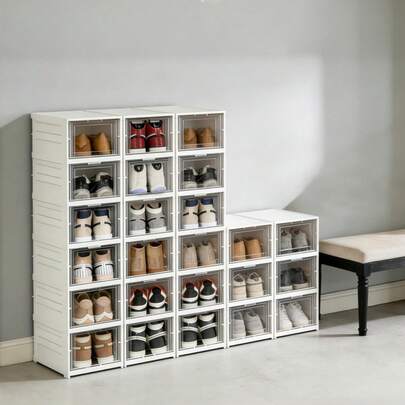 Caja Transparente para Zapatos Engrosada y Plegable Organizador de Zapatillas de 6 Capas/3 Capas Apilable a Prueba de Polvo Estante para Zapatos de Alta Altura