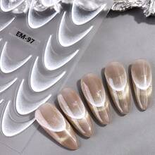 3D Minimalist Ombre French Manicure Nail Stickers, Black-White-Brown Gradient Curved French Design Self-Adhesive Nail Stickers, Adorable Y2K Style Nail Decor, Perfect For Elegant Nail Look, DIY Nail Salon Accessories And Supplies (3/2 Sheets) - Multicolor - View 4
