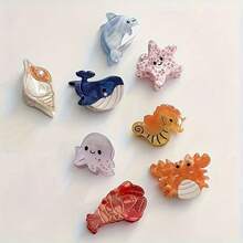 2pcs Cute Ocean Animal-Shaped Acetate Mini Hair Clips, In The Shapes Of Dolphins, Whales, Starfish, Octopuses, Seahorses, Crabs, Shells, Etc., Brightly Colored Fashion Accessories, Suitable For All Seasons, Stylish And Versatile - Ngẫu nhiên 2 cái - Xem 7