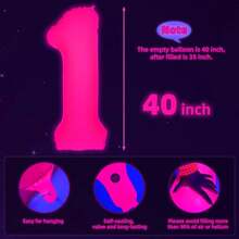 Mega-L - Suministros de fiesta que brillan en la oscuridad, globo fluorescente fluorescente fucsia número 2 de 40 pulgadas para el segundo cumpleaños, globos de números de bricolaje con letrero de - Número 8 - Ver 6