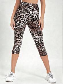 Women's Casual Leopard Print 3/4 Leggings, Soft & Comfortable For Fitness, Running, Yoga, Outdoor Activities, Spring & Summer - Multicolor - View 3