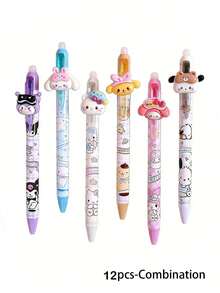SANRIO 1 pieza/6 piezas Juego de bolígrafos de bola borrables con forma de dibujos animados - Colgante de resina de 0.5 mm Útiles escolares lindos - Versión 3D - Ver 9