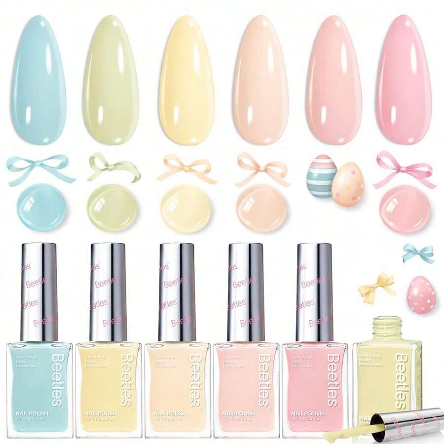 Beetles 6 Colors Pistachio Whispers Pastel Spring Nail Polish Set, Quick Dry, Long Lasting Manicure, Salon & DIY Home Use, Easter Nail Art Gift For Her - 6 Màu Pistachio Whispers - Xem 1