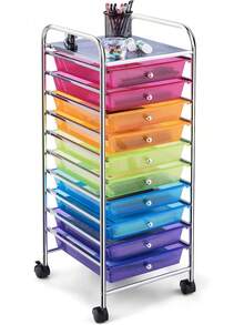 COSTWAY 10-Drawer Rolling Storage Cart, Utility Mobile Trolley With Removable Drawers & Universal Casters & 2 Brakes, Versatile Flexible Drawer Organizer Cart For Home, Office (Rainbow) - màu đen - Xem 1