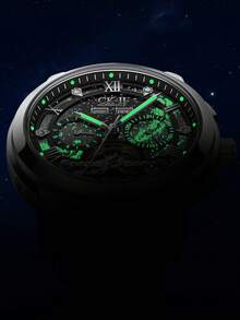 1 pieza Reloj automático mecánico de esqueleto para hombres, esfera de cielo estrellado, correa de metal, reloj de pulsera de moda para uso diario y de negocios FW-6055 - FW-6055 - Ver 9