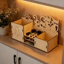 Creative Cat Wooden Desktop Storage Box, Multifunctional Pen Holder & Stationery Organizer - Apricot - View 8