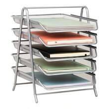 Betesh Mind Reader 5-Tier Paper Tray Desktop Organizer File Storage Office Metal Mesh 11.75" L x 14" W x 14.5" H Silver - Plata - Ver 8