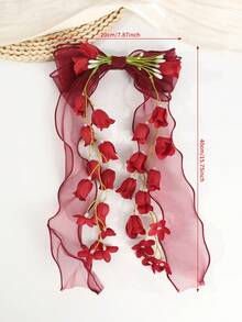 1件春夏新款网纱蝴蝶结铃兰花发夹，甜美可爱，适合女孩日常佩戴、婚礼、派对、海滩度假，发夹，爪夹 - 彩色 - 查看 9