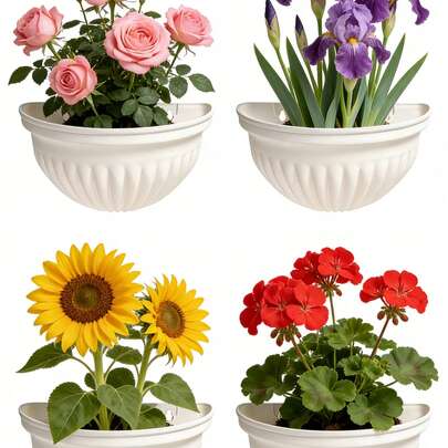 4pcs/2pcs/1pc Wall-Mounted Planter, Modern European Striped Wall Hanging Flower Pot, Round Wavy Edge Windproof Design, Durable Plastic Indoor/Outdoor Planting Device, Rainproof Space-Saving, Highly Durable Anti-Drop Anti-Wear, Outdoor Flower Pot