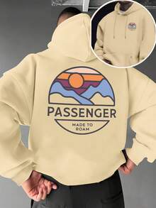 Nueva sudadera con capucha moderna para hombre, casual para uso diario, con cordón ajustable y estampado, estampado de Passenger Clothing, bolsillo frontal tipo canguro, prenda superior para hombre. - Azul eléctrico - Ver 9