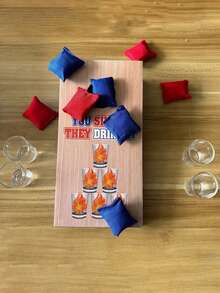 1 Set Random Wood Beanbag Toss Game Board, Outdoor Throwing Cornhole Game, Simple Portable Drinking Prop (6pcs Beanbags) - Multicolor - View 3