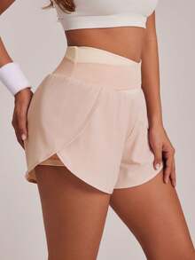 VUTRU 2-In-1 Contrast Color High Waist Sports Shorts With Pockets, For Running & Fitness - Baby Pink - View 4