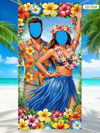 90x180cm Polyester Tropical Hawaiian Floral Hollow Out Photo Booth Backdrop Banner, Green, Summer Beach Party Photo Props Background Cloth For All Ages, Party Decorations For Aloha Tiki Theme Events, Tropical Luau Gathering, Selfie Photo Ops, Event Party Supplies